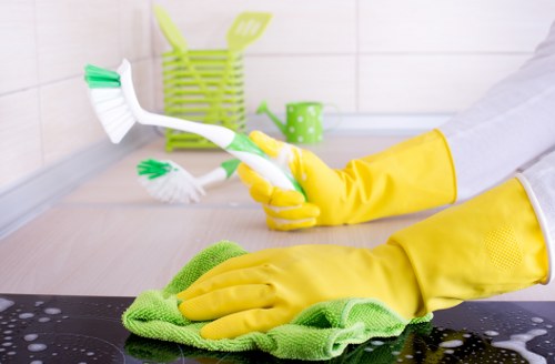 Close-up of microfiber upholstery being cleaned